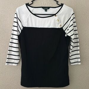Women’s Lauren Ralph Lauren Colorblock 3/4 Sleeve Blouse Black & White Size XL